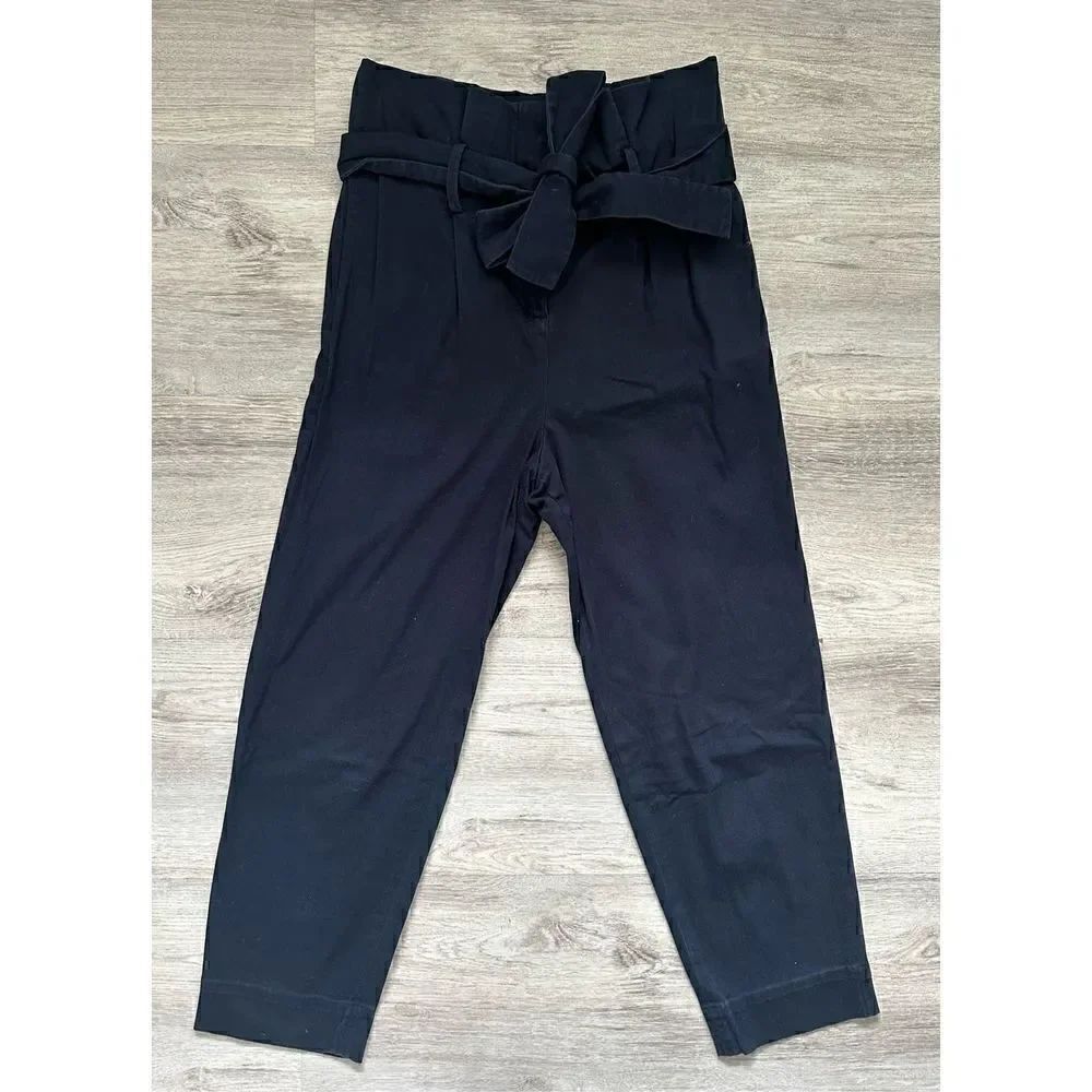 COS 2 High Waist Paper Bag Trouser Pants - Navy Blue